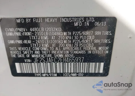 2014 Subaru Forester 2.5I Premium из США, поврежденный, VIN JF2SJAEC2EH465937